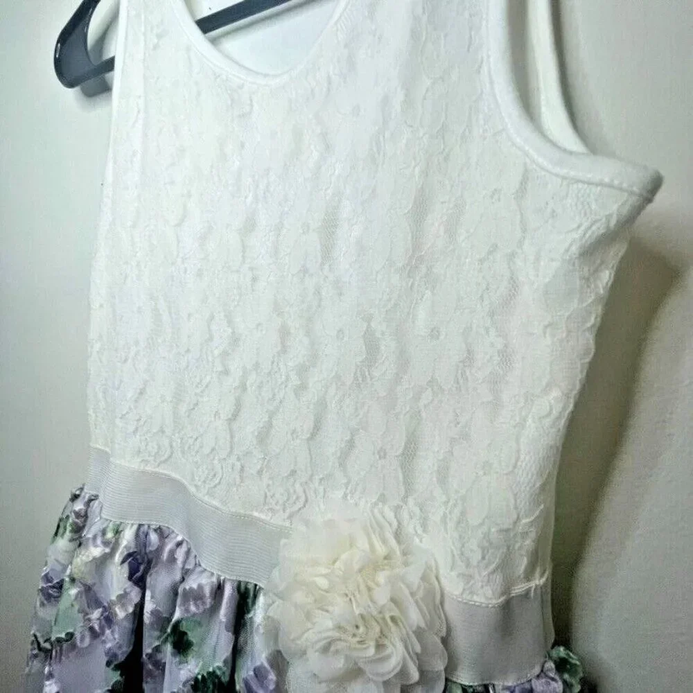 Children's‎ Place Girls Size L 10/12 Sleeveless Lace Tee Tank Lilac Floral Skirt - Picture 2 of 10